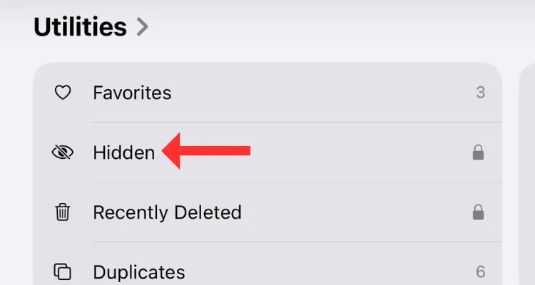 Album Ảnh Đã Ẩn trong mục Tiện Ích của ứng dụng Ảnh trên iOS 18