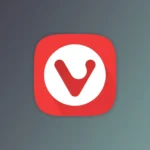 alt: Logo trình duyệt Vivaldi màu đỏ trên nền đen, thể hiện sự đơn giản và hiện đại của ứng dụng.