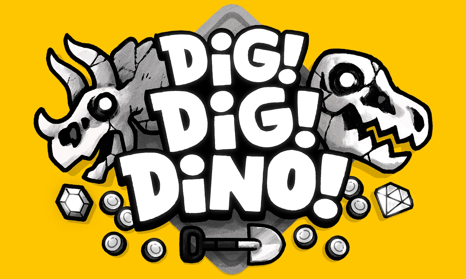Ảnh minh họa game Dig Dig Dino! trên hệ thống Playdate, thể hiện phong cách đào bới tìm hóa thạch