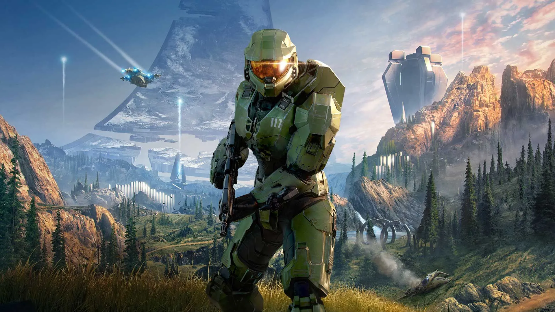 Artwork quảng bá game Halo Infinite, minh họa cho tình trạng game vật lý cần cập nhật dữ liệu lớn để chơi.