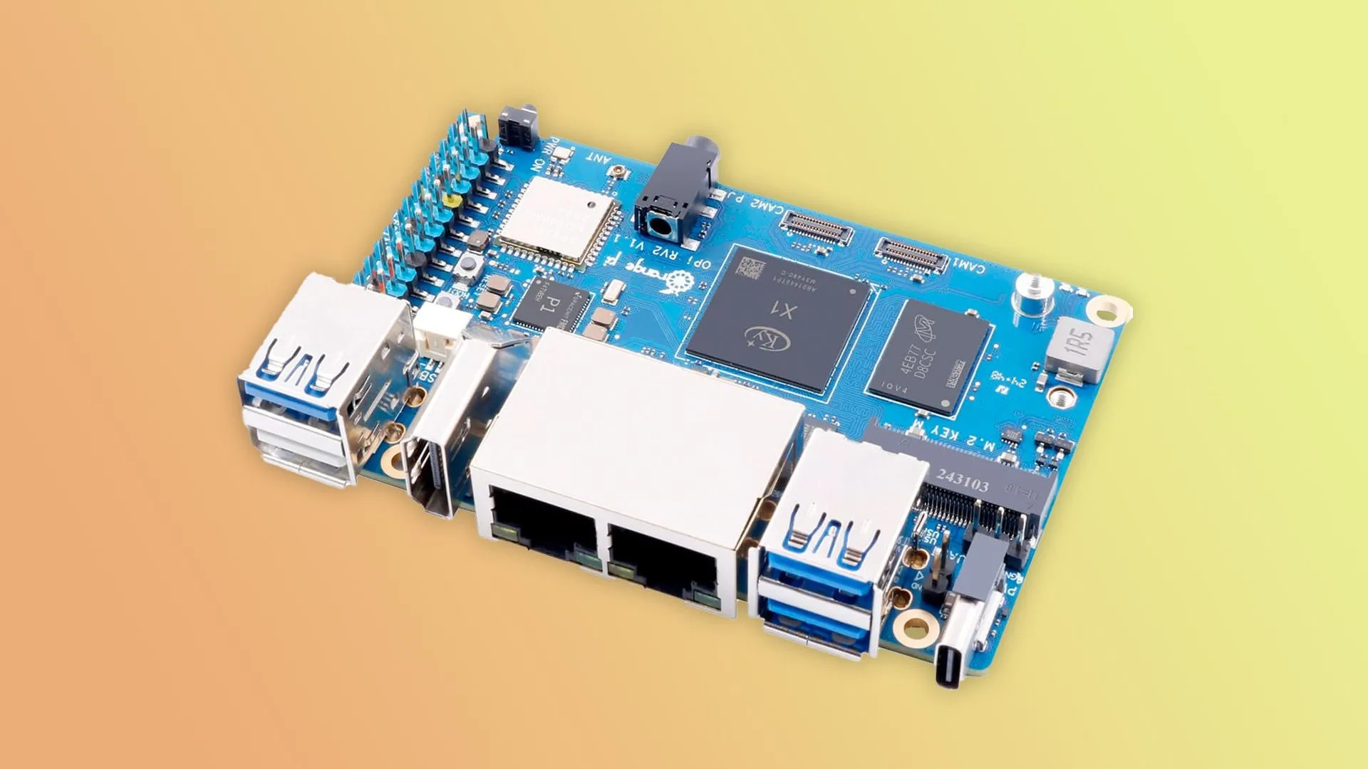 Bảng mạch máy tính OrangePi RV2 với các cổng kết nối