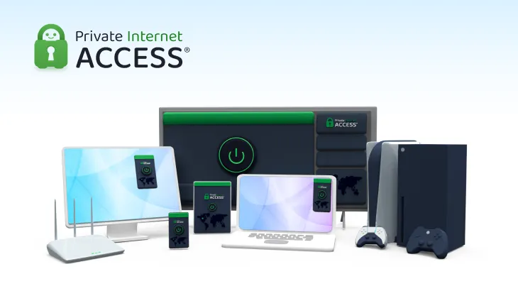 Banner quảng cáo Private Internet Access (PIA) với đa dạng thiết bị được bảo vệ