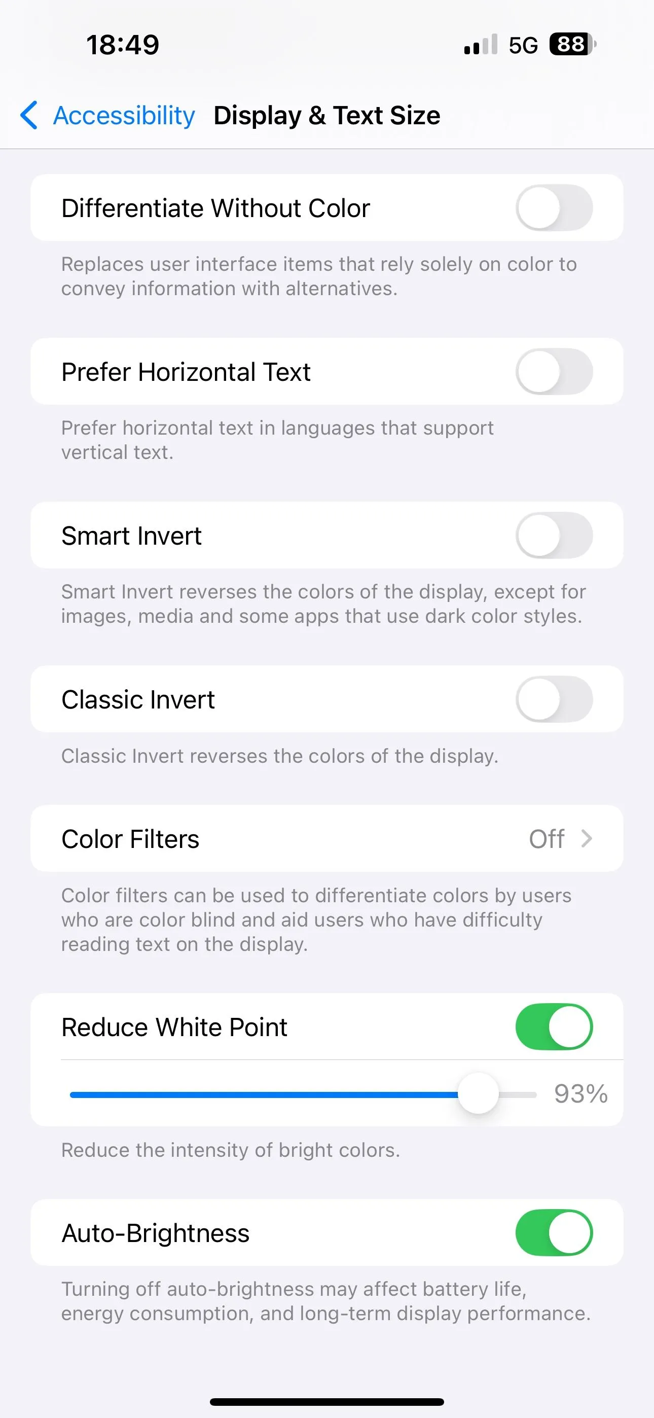 Bật tùy chọn Giảm điểm trắng (Reduce White Point) và điều chỉnh cường độ trên iPhone.