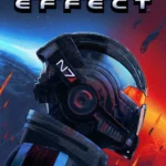 Bìa nghệ thuật game Mass Effect Trilogy, mô tả phi hành đoàn và tàu vũ trụ Normandy trong bối cảnh không gian rộng lớn, với các nhân vật chính như Commander Shepard và đồng đội.