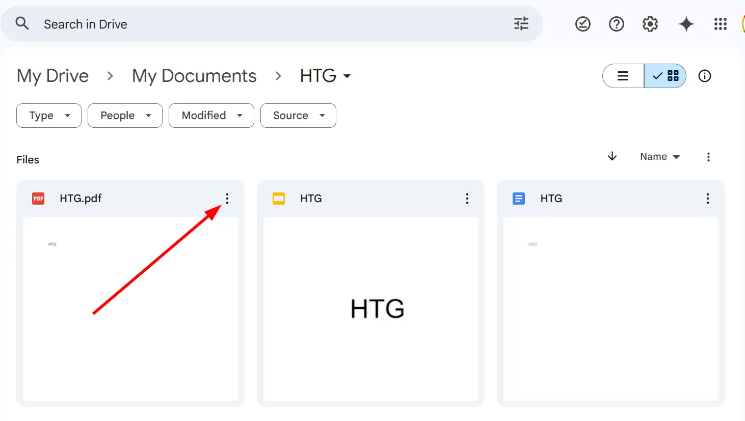 Biểu tượng ba chấm (menu tùy chọn) của tệp tin trong giao diện Google Drive