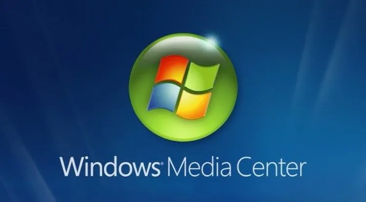 Biểu tượng và giao diện nền của Windows Media Center, phần mềm quản lý đa phương tiện huyền thoại.