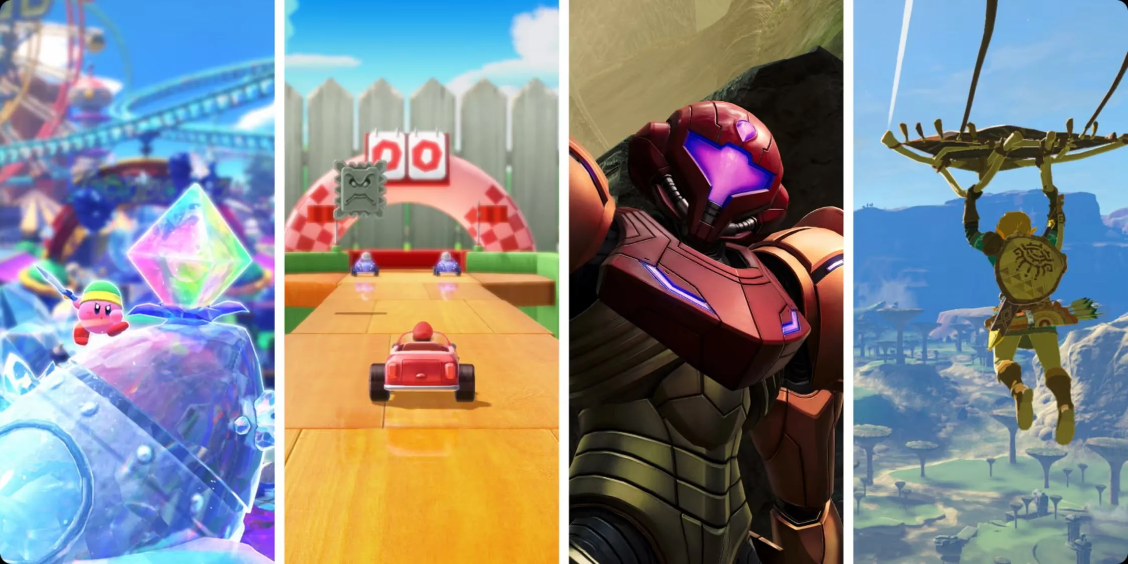 Bộ sưu tập các tựa game Switch 2 Edition nổi bật như Kirby, Mario Party, Metroid và Zelda, khẳng định dữ liệu nằm trên băng game vật lý.