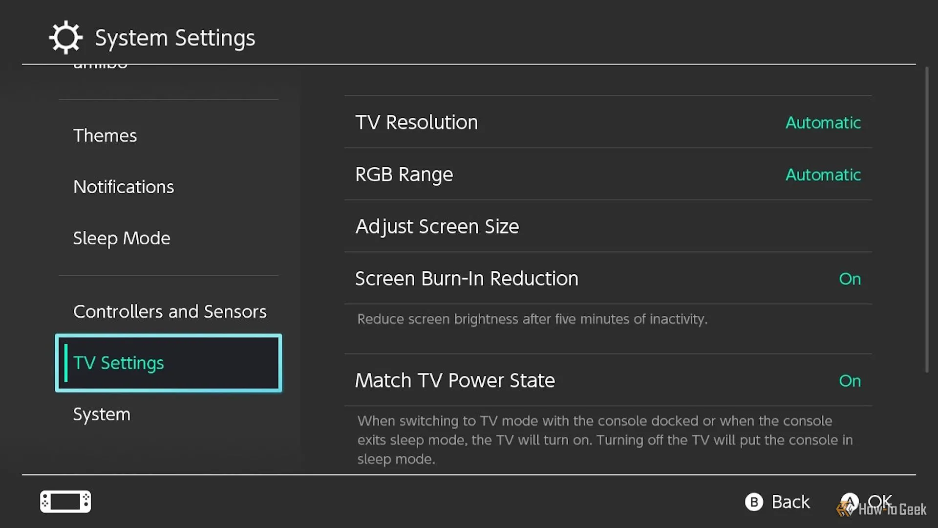 Cài đặt TV trong menu hệ thống Nintendo Switch