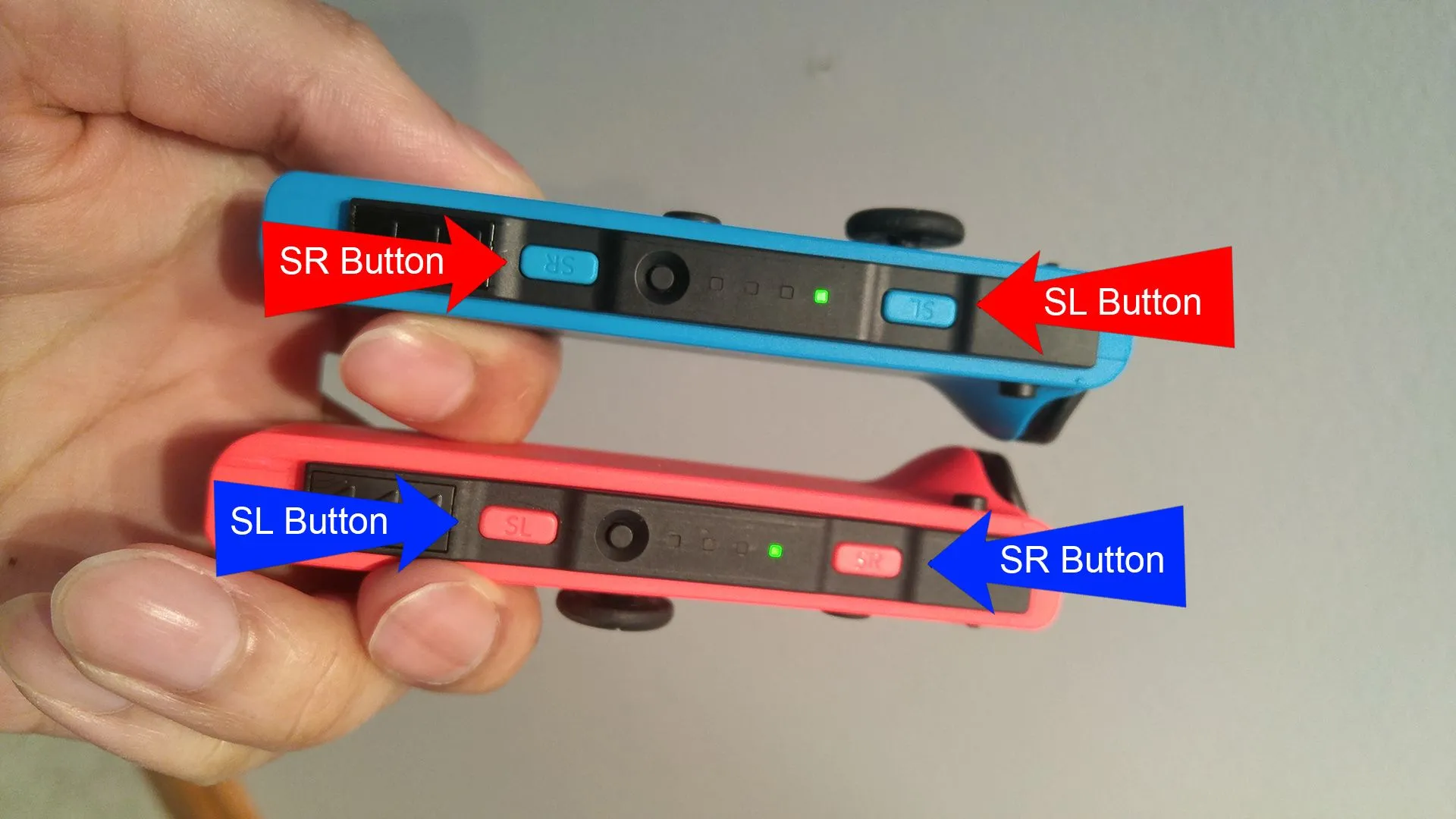 Cận cảnh nút SL và SR trên Joy-Con của Nintendo Switch