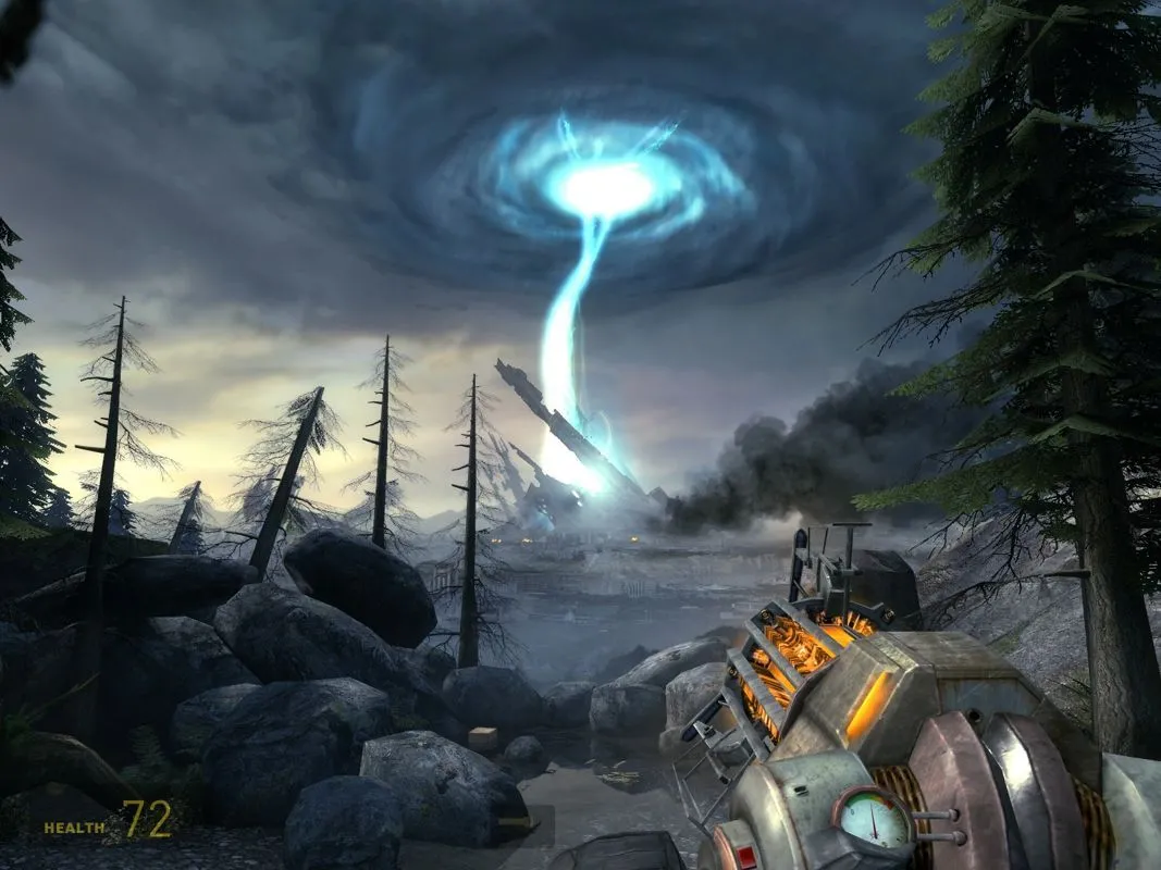 Cảnh game trong Half-Life 2: Episode 2, minh họa cách các phần mở rộng tận dụng lại cơ chế gốc để kể tiếp câu chuyện.