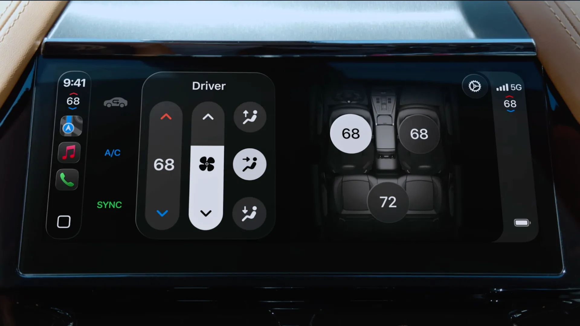 CarPlay Ultra cho phép điều khiển các chức năng quan trọng của xe như điều hòa nhiệt độ và ghế ngồi, mang lại trải nghiệm tiện lợi.