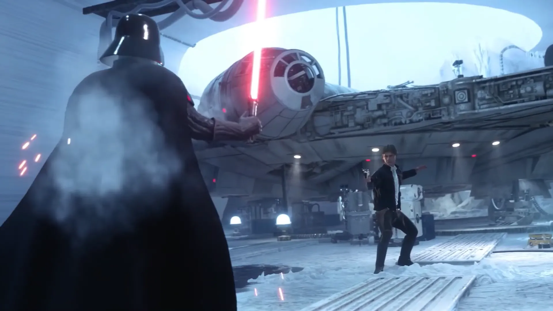 Darth Vader trong một tựa game Star Wars, minh họa lối chiến đấu kiếm ánh sáng