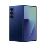 Điện thoại gập Samsung Galaxy Z Fold 7 màu đen đang mở trên nền trắng, khoe màn hình lớn và thiết kế mỏng gọn.