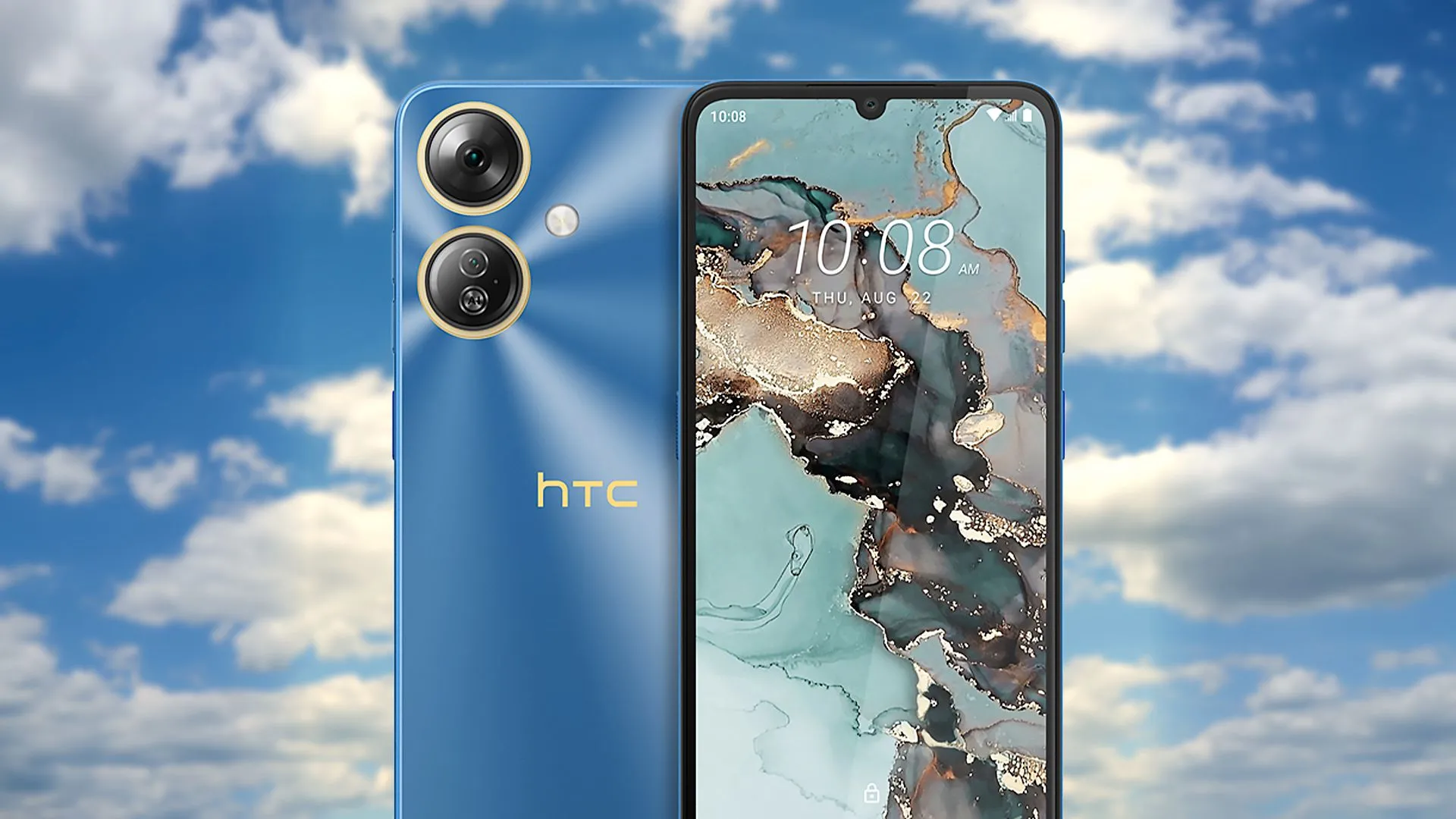 Điện thoại HTC Wildfire E5 Plus màu đen trên bề mặt trắng