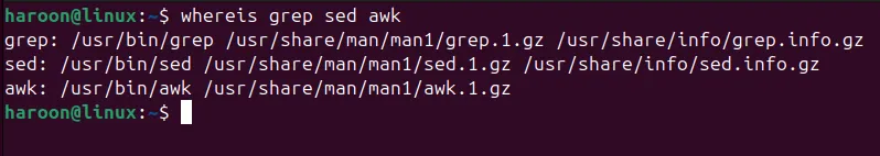 Finding executables path of multiple commands using whereis utility.