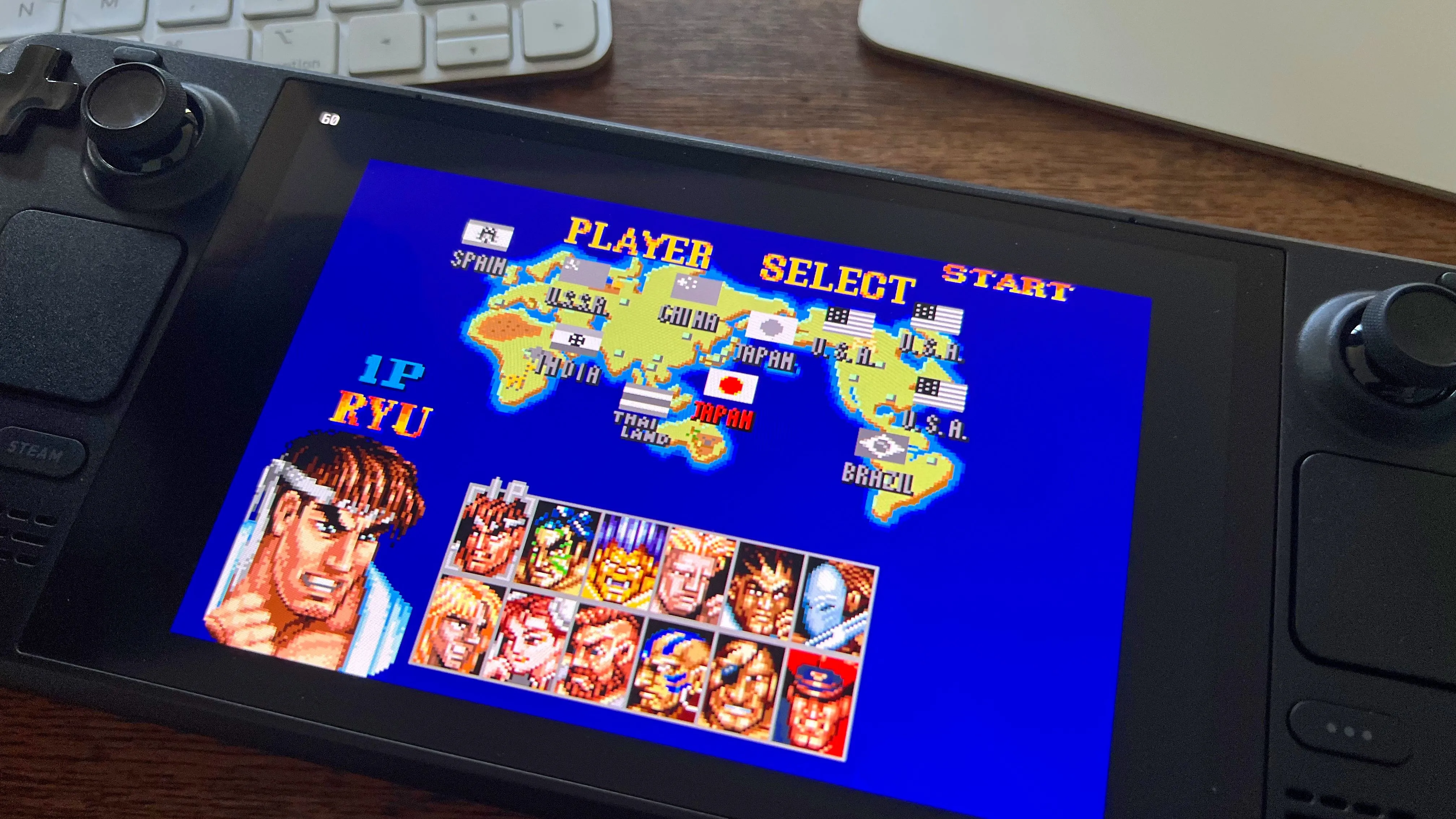 Game Super Street Fighter II Turbo mượt mà trên Steam Deck, chứng minh sự tiện lợi và tính di động của giả lập game retro.