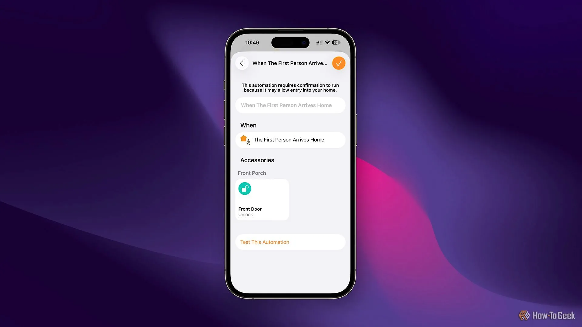 Giao diện Apple Home app tạo tự động hóa mở khóa cửa