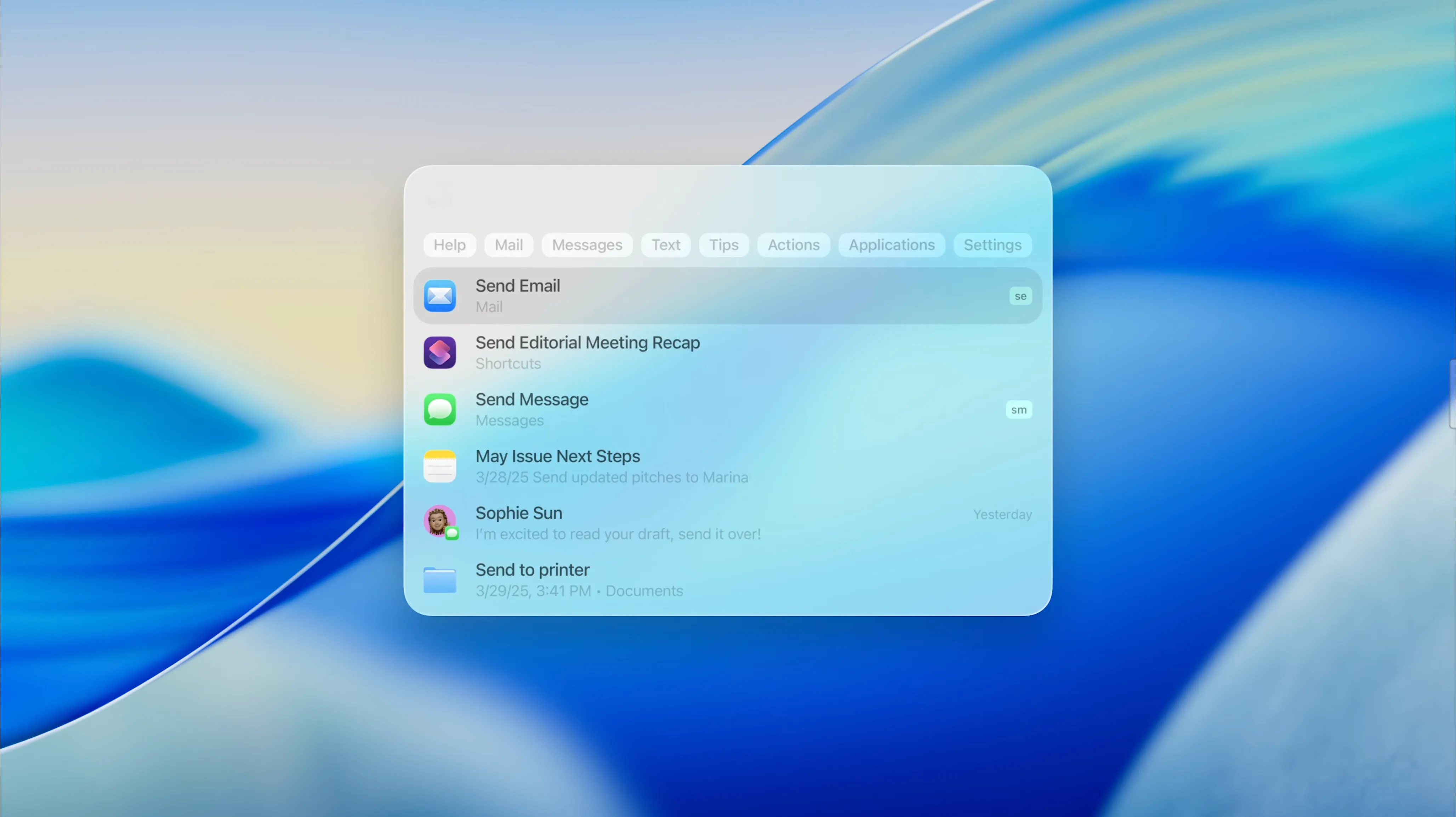 Giao diện cải tiến của Spotlight trong macOS 26 Tahoe, cho phép Quick Keys và tìm kiếm hiệu quả.