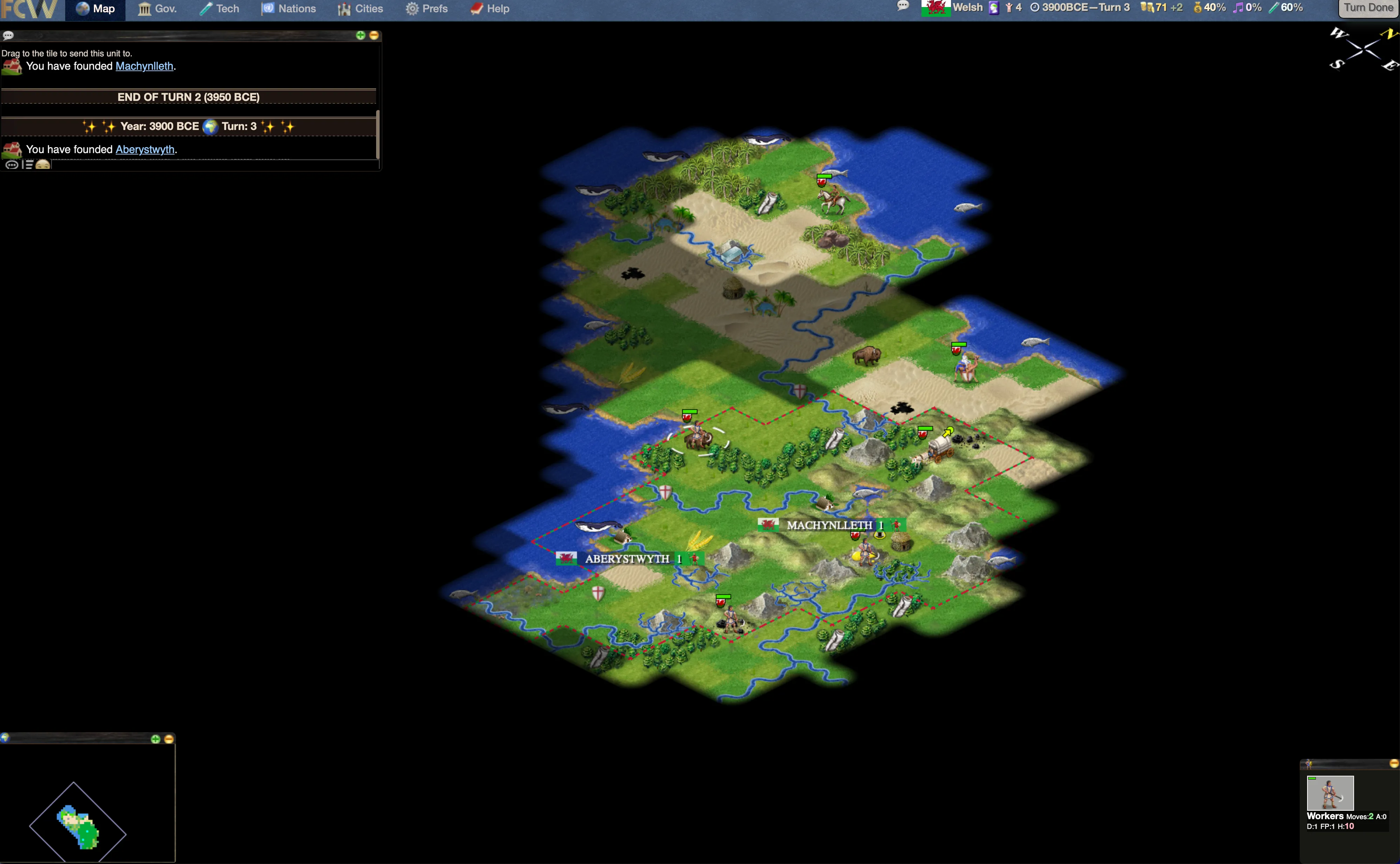 Giao diện game Freeciv đang chạy trên trình duyệt web, một lựa chọn 4X miễn phí và mã nguồn mở cho người hâm mộ Civilization.