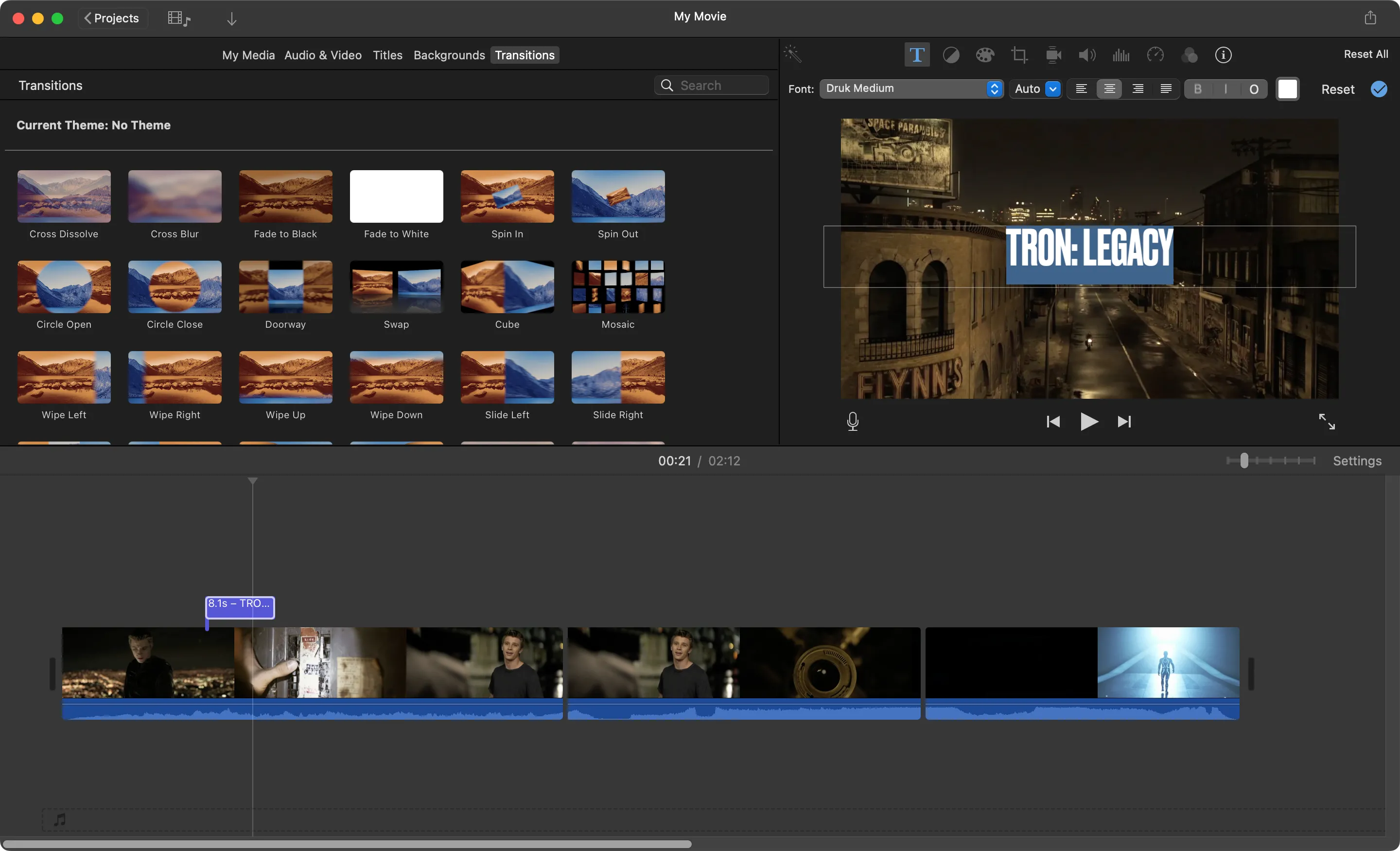 Giao diện iMovie hiển thị dự án đang được chỉnh sửa, minh họa các giới hạn về tính năng.