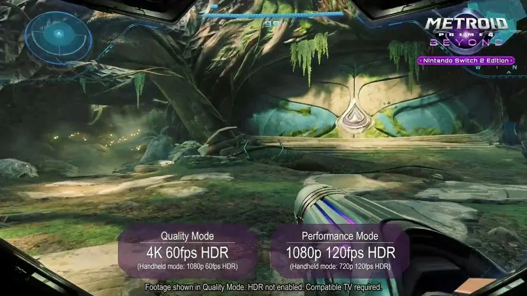 Giao diện tùy chọn chế độ hiệu suất trong game Metroid Prime 4 trên Nintendo Switch 2