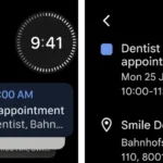 Giao diện ứng dụng Lịch Google trên Apple Watch hiển thị danh sách sự kiện và tác vụ sắp tới.