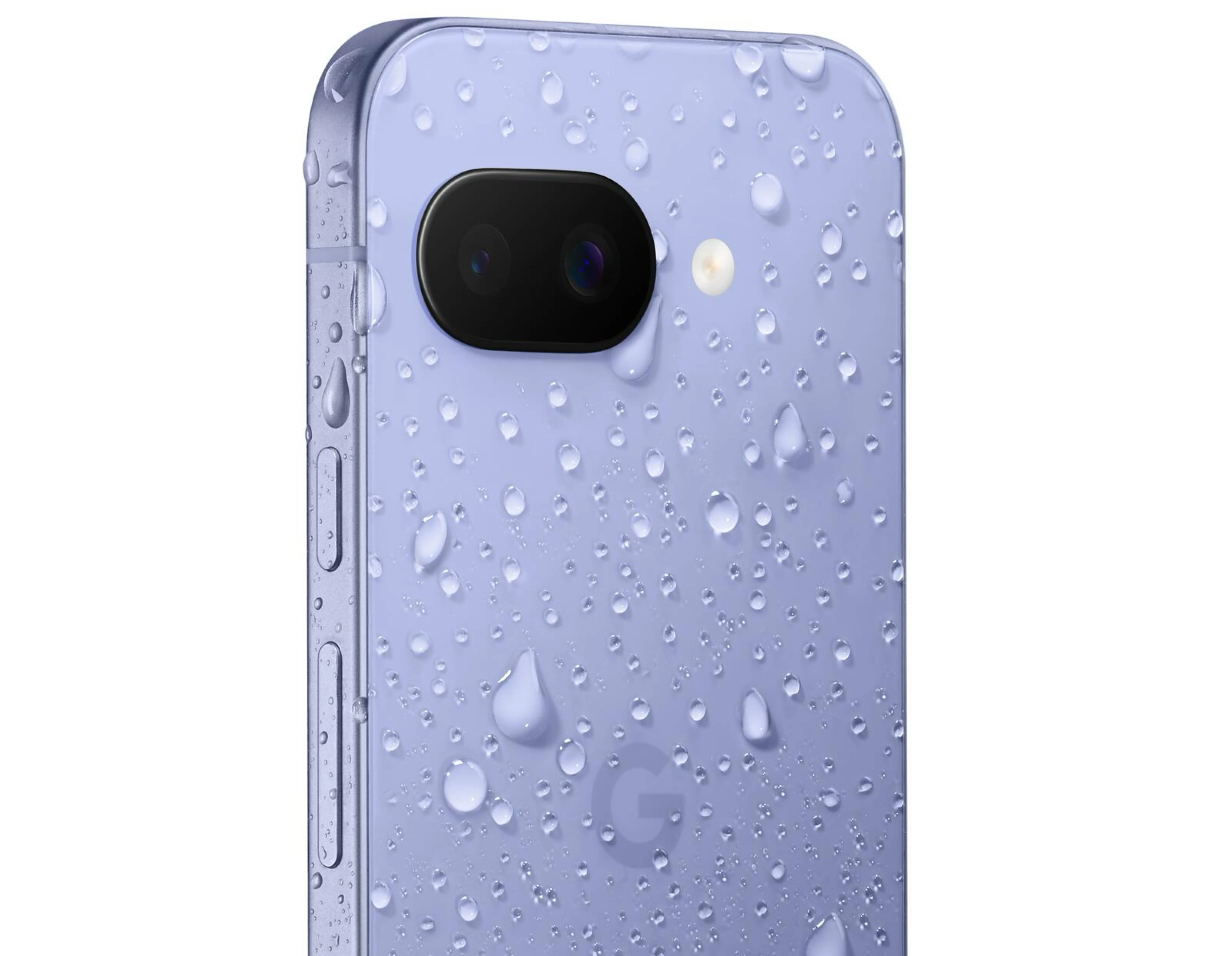 Google Pixel 9a với khả năng kháng nước IP68 được thử nghiệm với các giọt nước trên màn hình.