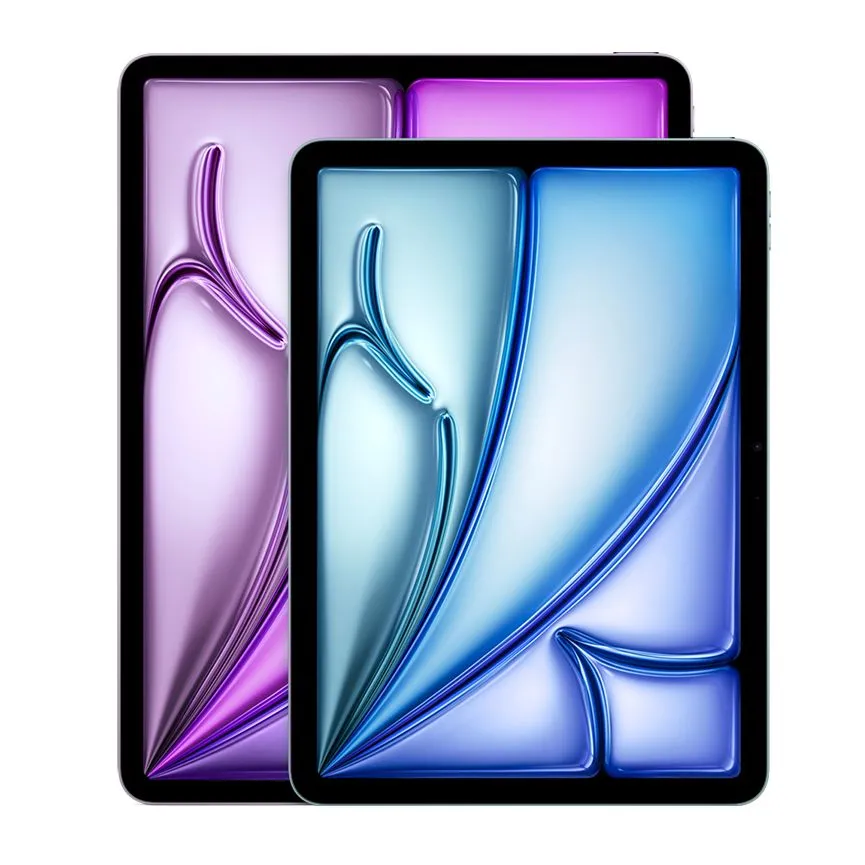 Hình ảnh cận cảnh chiếc iPad Air M3 màu xanh, thiết bị lý tưởng để mở rộng không gian làm việc với Mac.