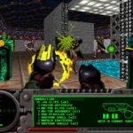 Hình ảnh gameplay từ dòng game Marathon cổ điển của Bungie, thể hiện đồ họa và giao diện người dùng thời kỳ đầu