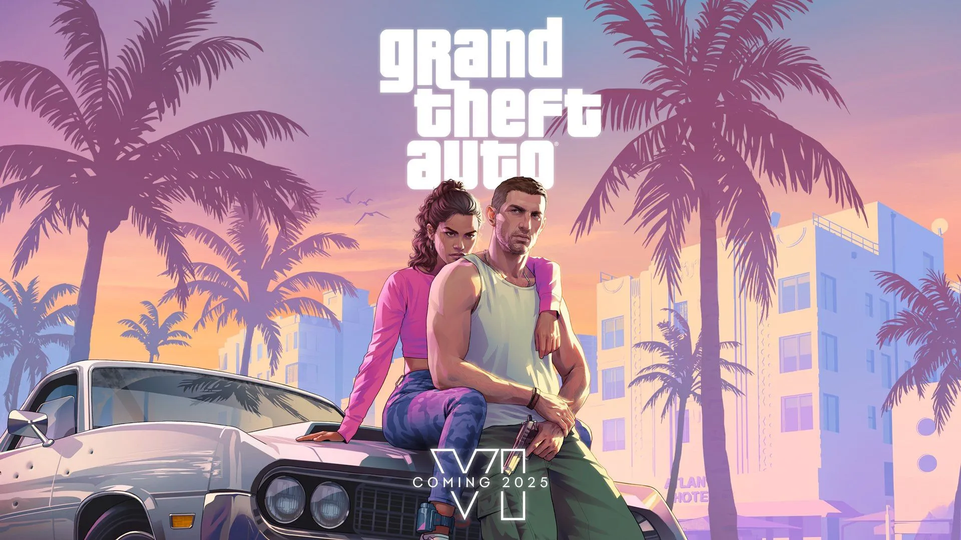 Hình ảnh logo và nhân vật trong game Grand Theft Auto 6 (GTA 6).