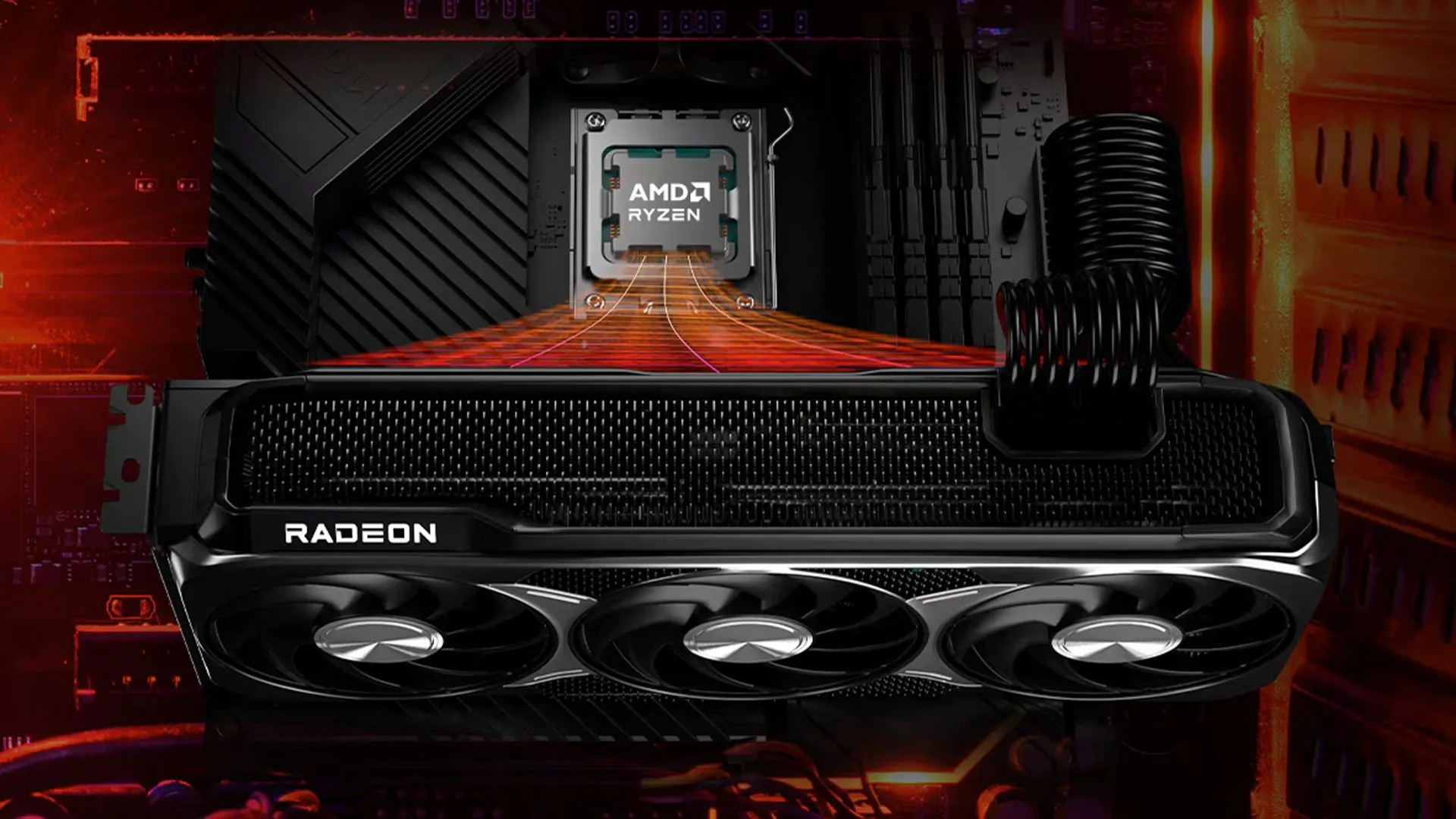 Hình ảnh minh họa card đồ họa AMD RX 9070 Series với thiết kế hiện đại, thuộc dòng GPU RX 9000 mới hỗ trợ FSR 4.