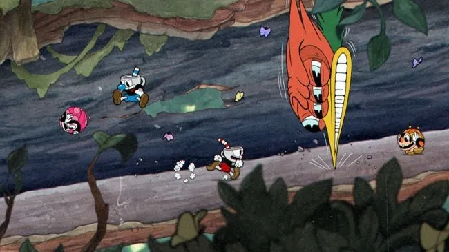 Hình ảnh nhân vật Cuphead đang chiến đấu, một trong những tựa game nổi tiếng có thể chơi trực tuyến qua PlayStation.