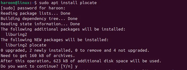 Installing plocate command line tool in Ubuntu using APT manager.