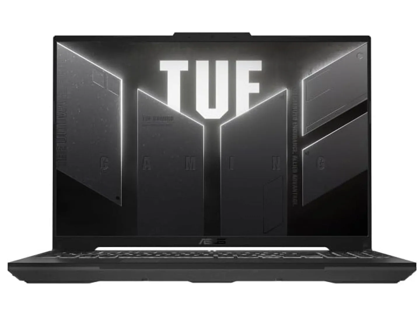 Laptop gaming ASUS TUF Gaming A16 màu xám đậm hiển thị màn hình game đồ họa cao.