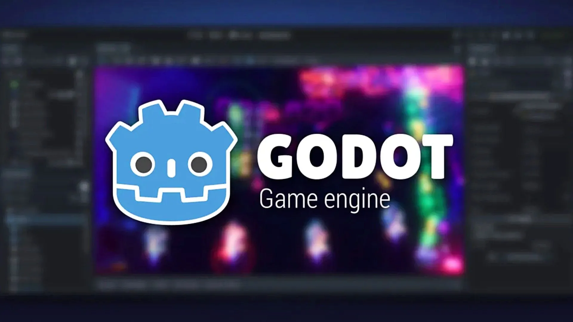 Logo Godot Engine nổi bật phía trước một dự án game đang được phát triển, thể hiện khả năng chỉnh sửa trực tiếp trên Android.