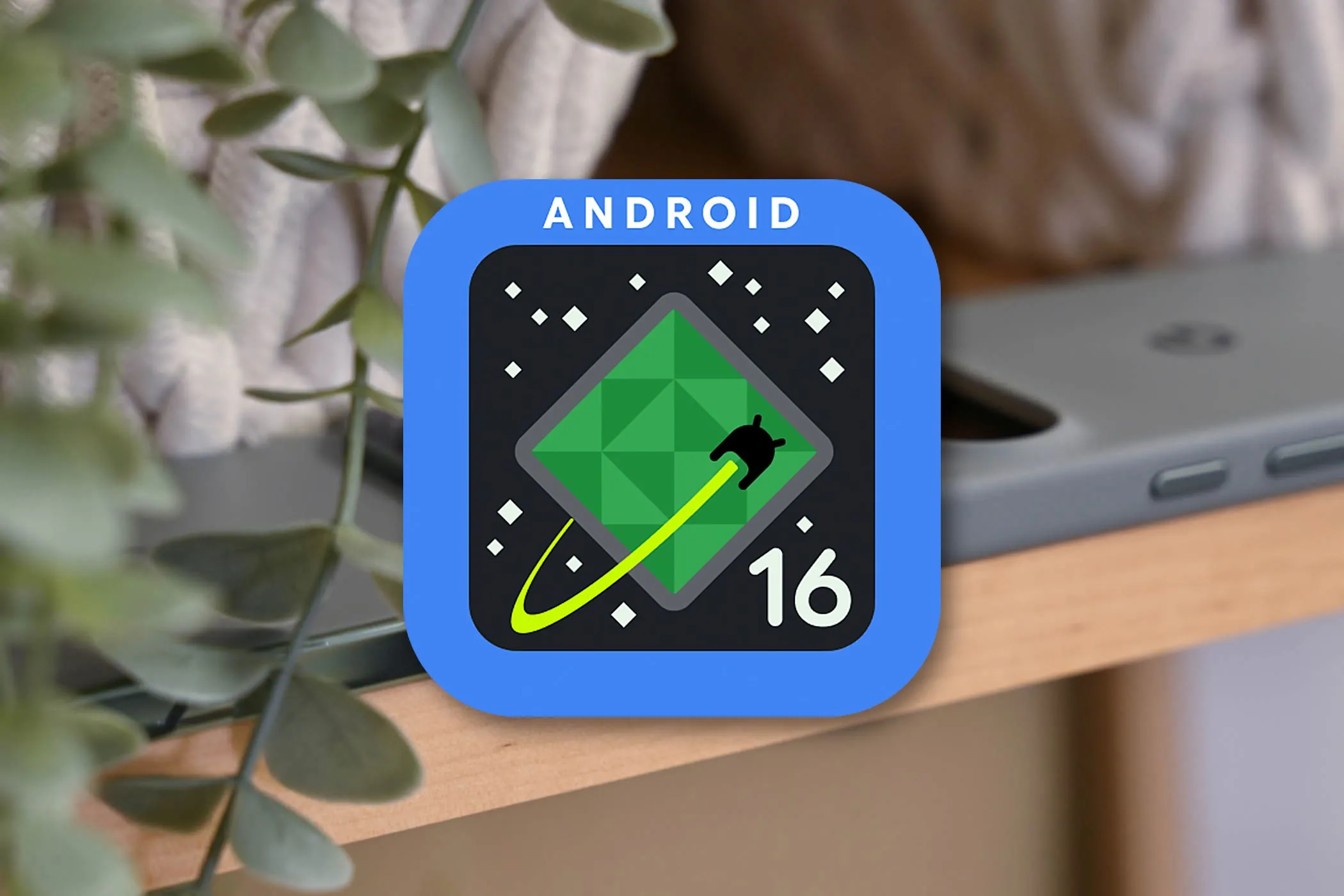 Logo xem trước dành cho nhà phát triển Android 16 trên điện thoại Pixel