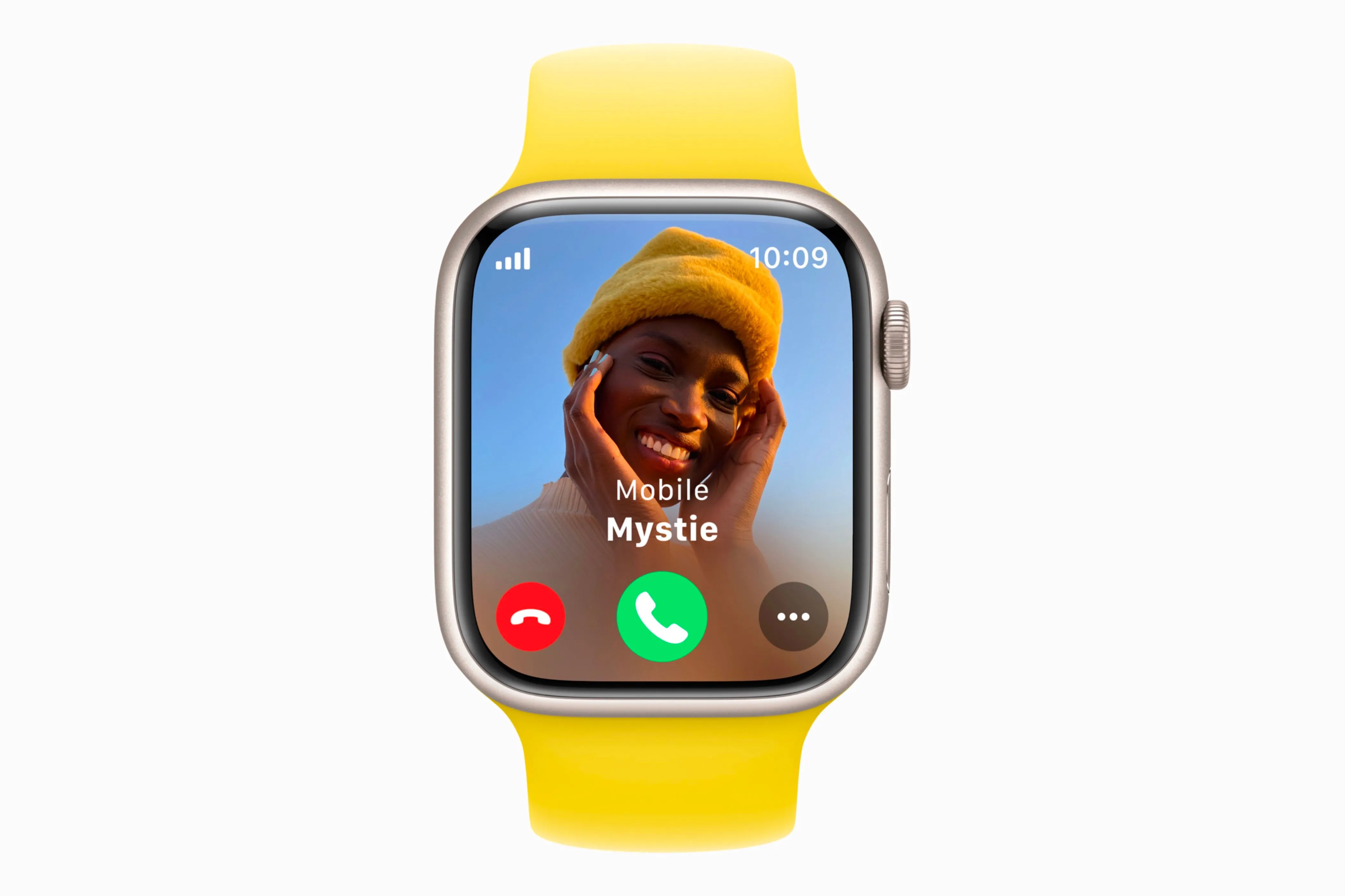 Màn hình Apple Watch hiển thị cuộc gọi đến, minh họa tình huống sử dụng cử chỉ Wrist Flick để từ chối cuộc gọi.