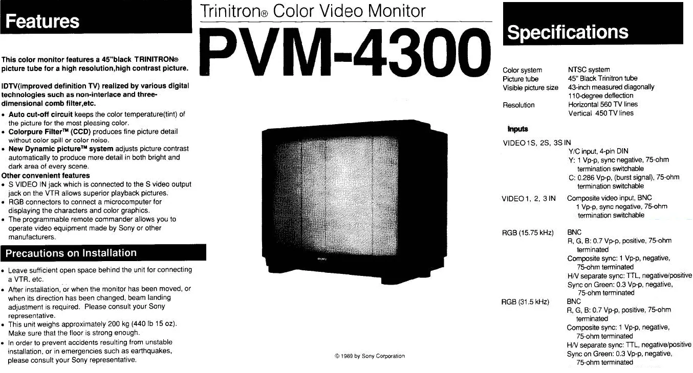 Màn hình chuyên nghiệp Sony PVM CRT cỡ lớn hiển thị thông số kỹ thuật chi tiết, được giới game thủ retro săn lùng.