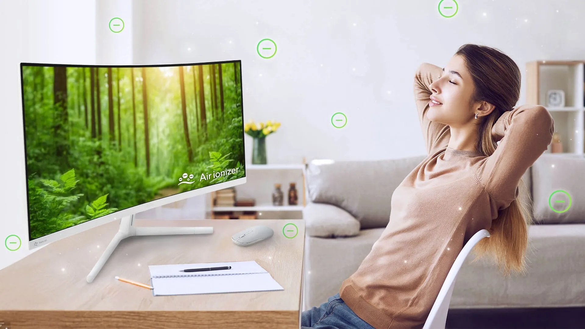 Màn hình máy tính ASUS Air Ionizer với giao diện hiển thị không khí trong lành