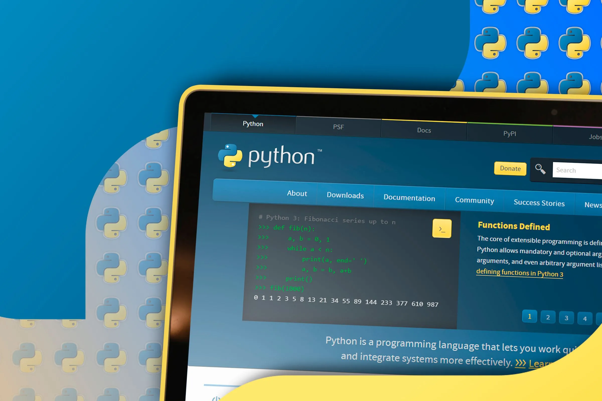 Màn hình máy tính hiển thị trang web tải xuống Python, minh họa cho việc bắt đầu học lập trình.