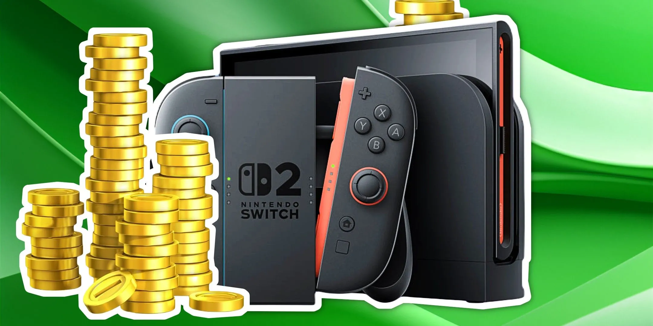 Máy chơi game Nintendo Switch đặt cạnh những đồng tiền vàng, tượng trưng cho chi phí ngày càng tăng của game.
