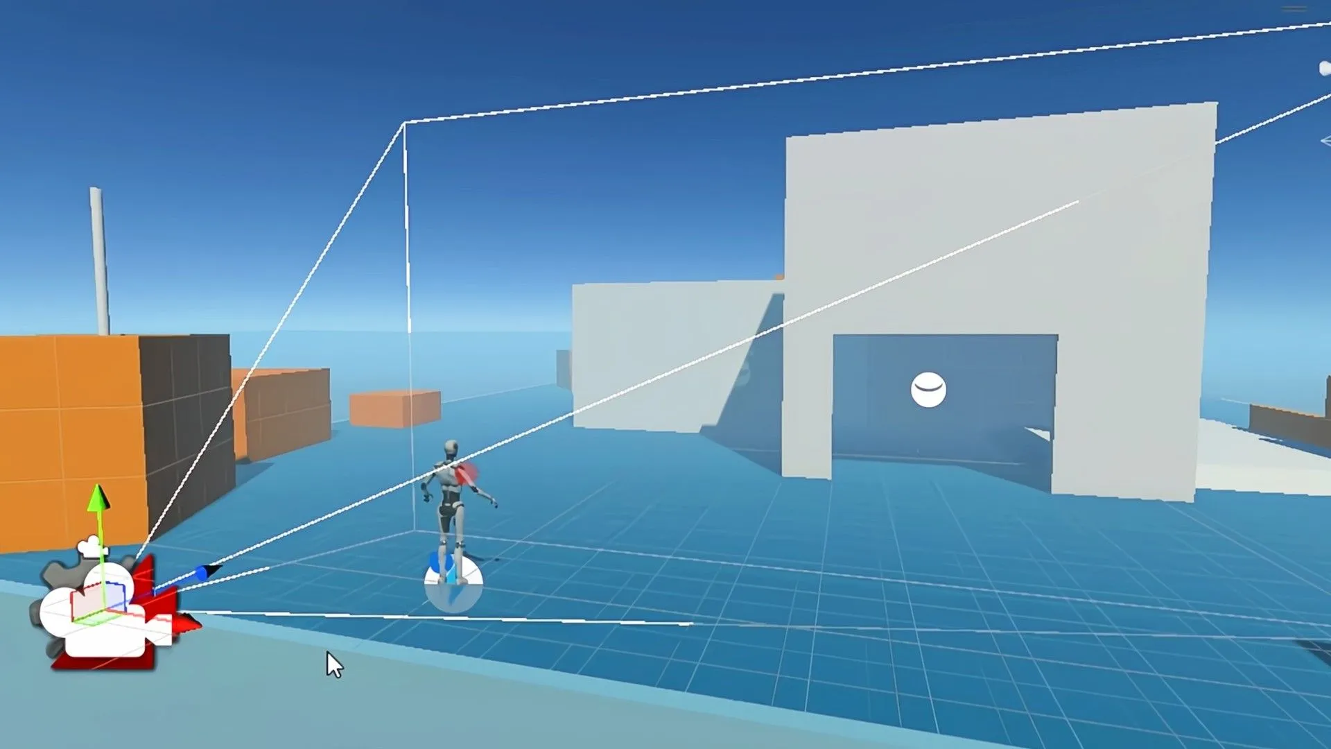 Mô tả công cụ Unity Remote: Hình ảnh Unity Engine với giao diện phát triển game 3D, camera hướng về mô hình xương.