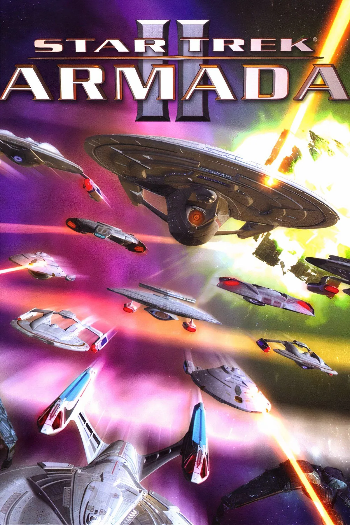 Một cảnh trong game Star Trek: Armada II, thể hiện trận chiến giữa các phi thuyền không gian thuộc các phe phái khác nhau