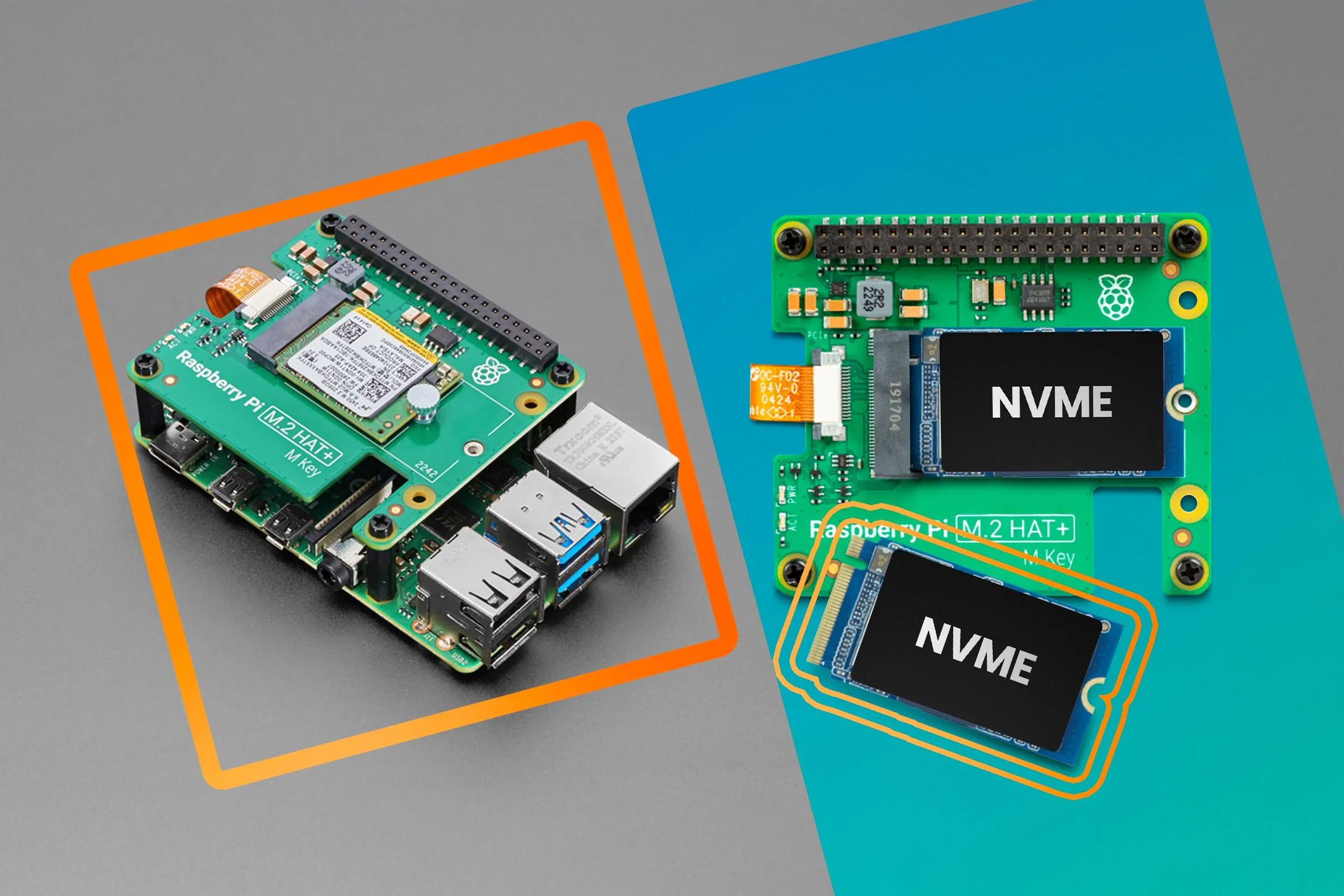 Một chiếc Raspberry Pi được gắn NVMe SSD, so sánh với lợi thế tích hợp SSD sẵn có trên Mini PC cho máy chủ Home Assistant.