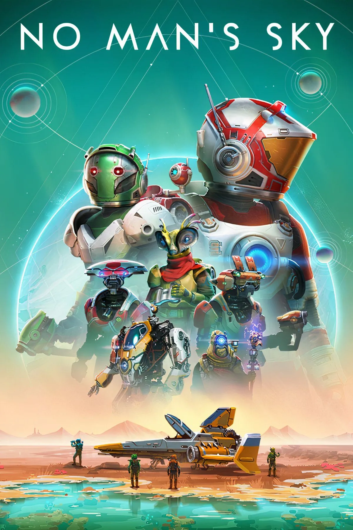 Một phi thuyền đang bay qua một hành tinh có cảnh quan độc đáo trong No Man's Sky, bầu trời đêm với vô số vì sao và hiệu ứng ánh sáng lung linh, gợi cảm giác khám phá vũ trụ rộng lớn.