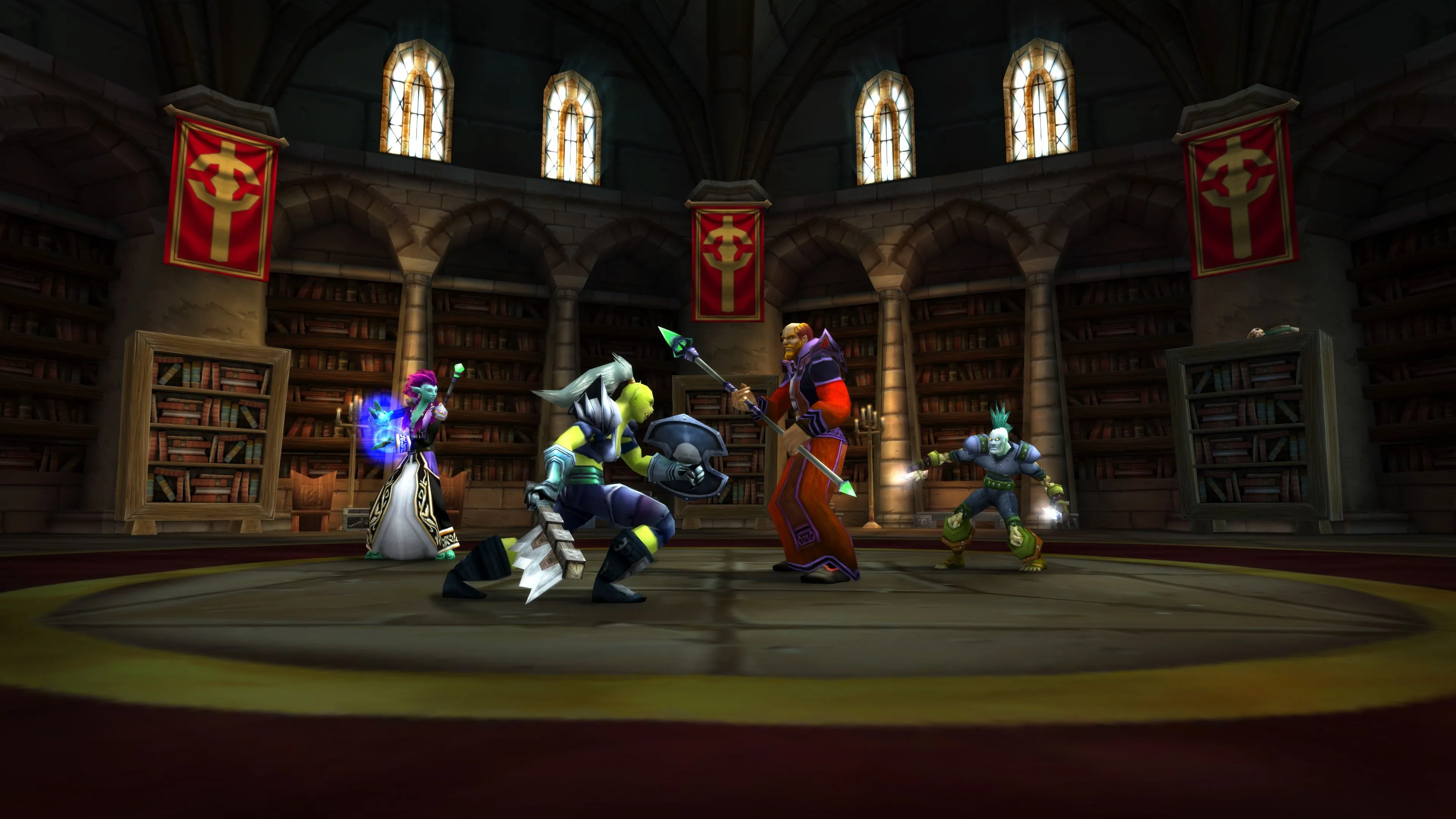 Người chơi World of Warcraft Classic chiến đấu với trùm trong hầm ngục Scarlet Monastery, thể hiện lối chơi cổ điển.