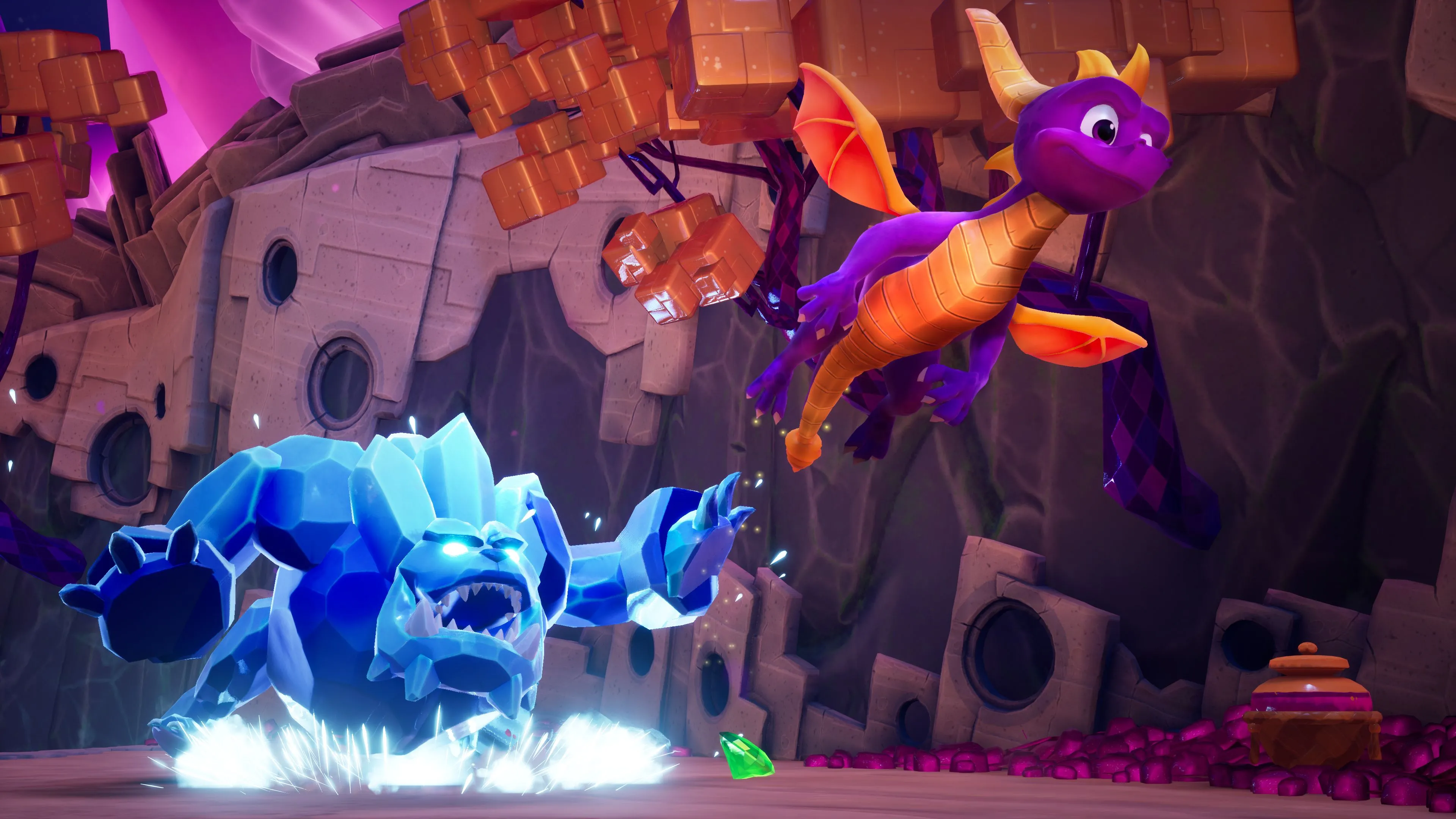 Rồng Spyro bay thoát khỏi kẻ thù trong tựa game Spyro Reignited Trilogy với đồ họa sống động.