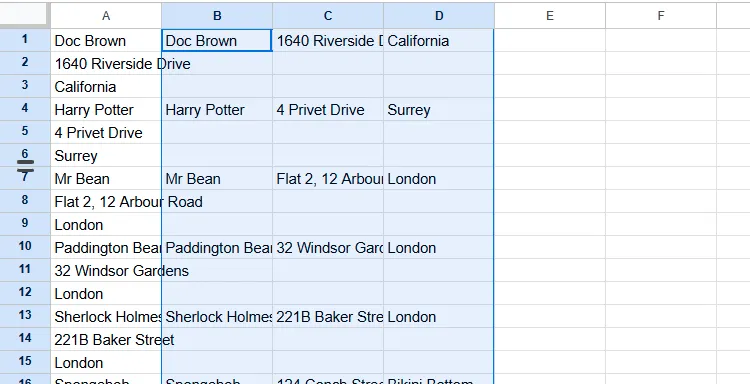 Sao chép các ô đã được transpose trong Google Sheets và dán dưới dạng giá trị để cố định dữ liệu.
