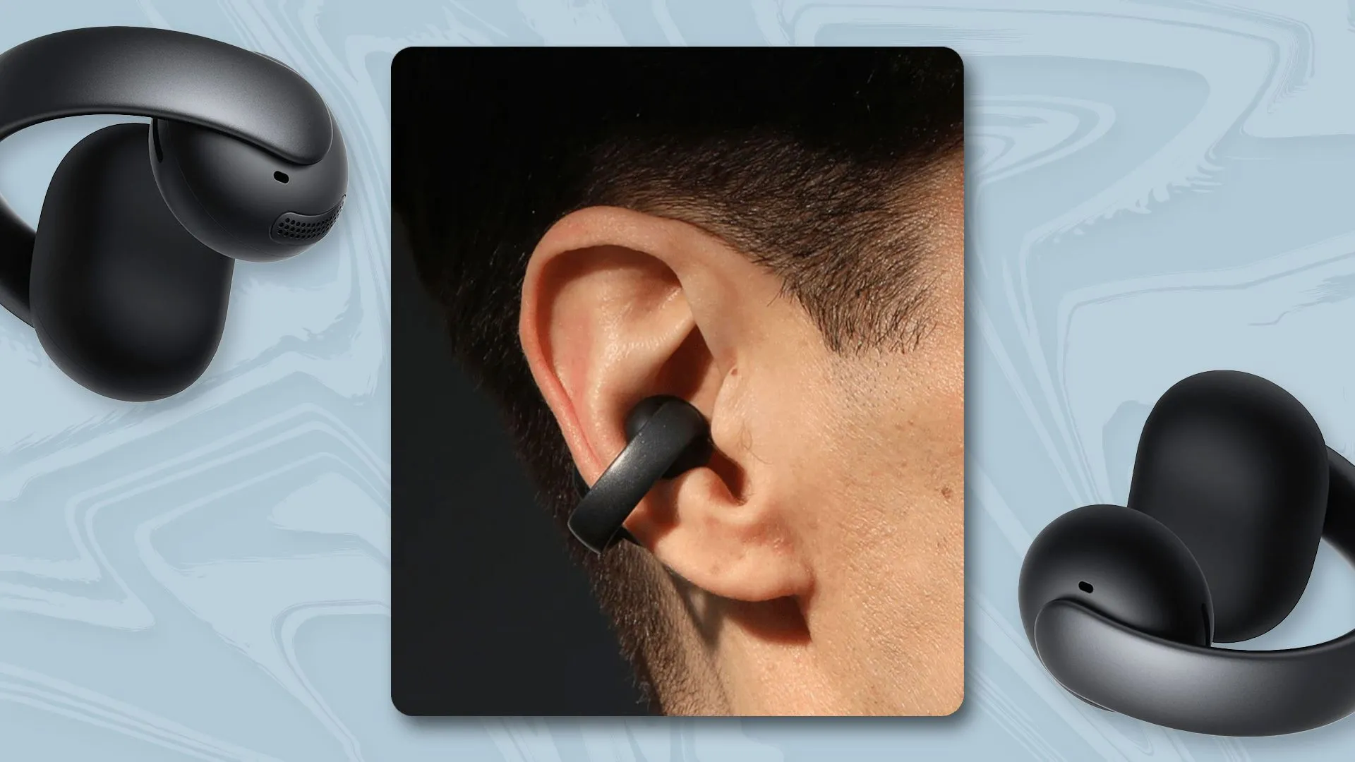 Tai nghe Anker Soundcore AeroClip màu đen đeo trên tai