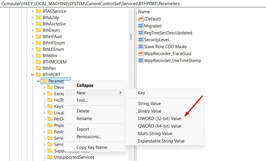 Tạo giá trị DWORD 32-bit mới trong Registry Editor để bật tính năng đánh thức